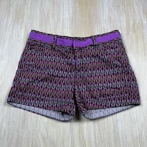 Athleta Purple Pattern Mid Rise Athletic Fo Sho Colorful Festive Shorts Size 0